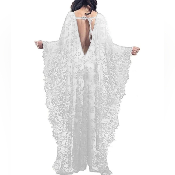 Sheer White Floral Lace Boho Dress Cover Up Beach Swim Gothic Bohemian Lingerie - Picture 6 of 10